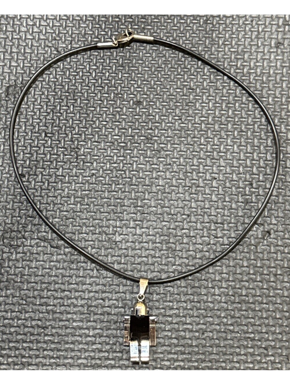Aldo Silver Black Stainless Steel Robot Pendant With 16” Black Necklace
